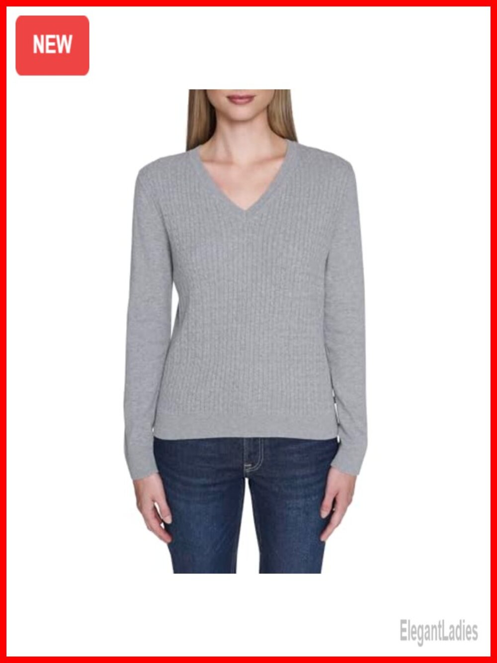 Long Sleeve Cable V-Neck Pullover Sweater